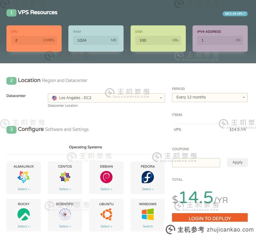 CloudCone洛杉矶VPS：14.5美元/年/2核/1GB内存/100GB空间/3TB流量/1Gbps端口（洛杉矶DNS地址）_主机参考
